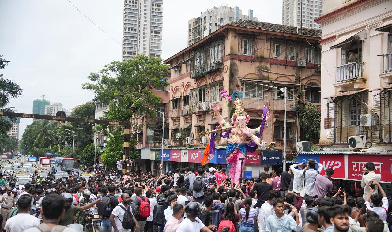The festival is marked with the installation of Lord Ganesha's clay murtis (devotional representations of a deity) privately in homes and publicly on elaborate pandals (temporary stages) and is enthusiastically celebrated in Maharashtra