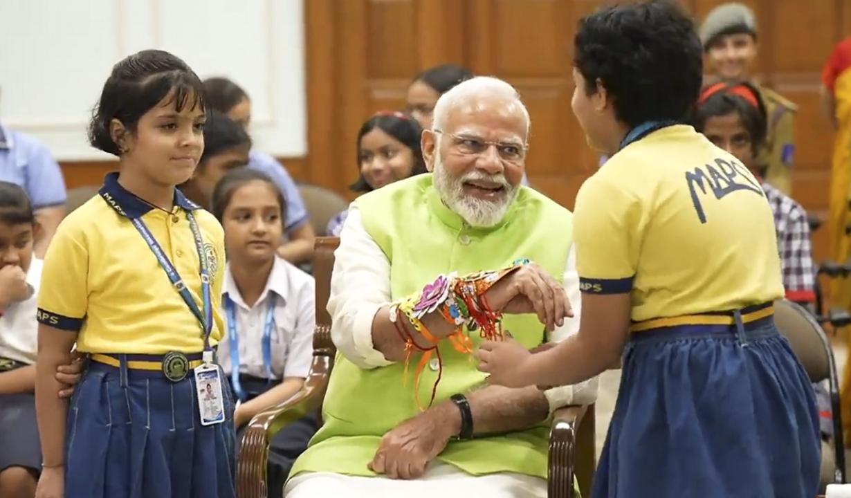 In Photos: PM Modi celebrates Raksha Bandhan with school girls in Delhi