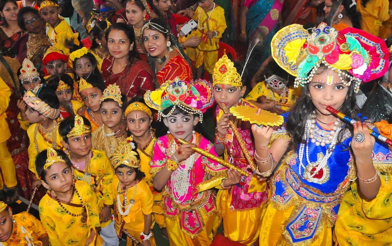 Devotees gather at the ISKCON Temple in the East of Kailash on the occasion of Shri Krishna Janmashtami today
