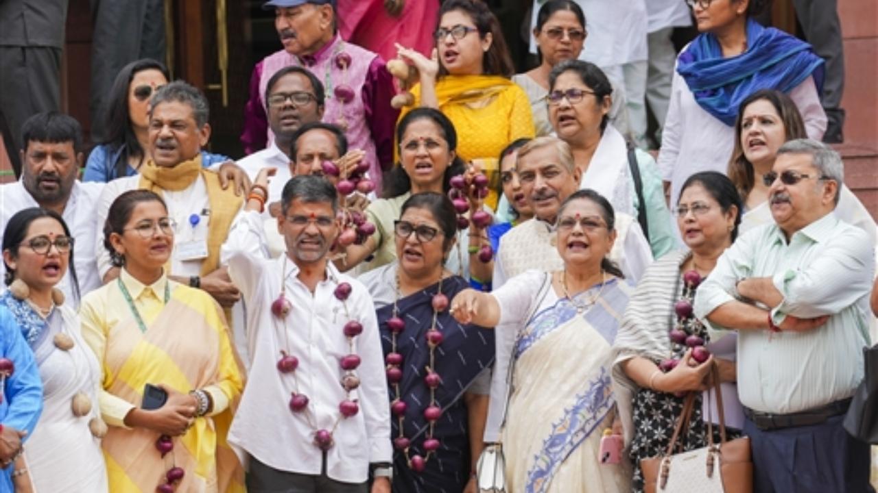 The MPs protesting outside the Parliament said justice for farmers was their objective and they would keep raising their voice for it