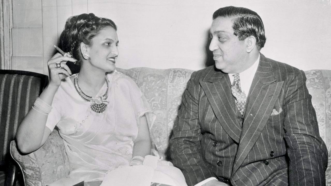 Gaekwad of Baroda, Maharaja Sir Pratap Singh Rao and his wife Maharani Sita Devi, at the Waldorf-Astoria in New York, US, in 1948