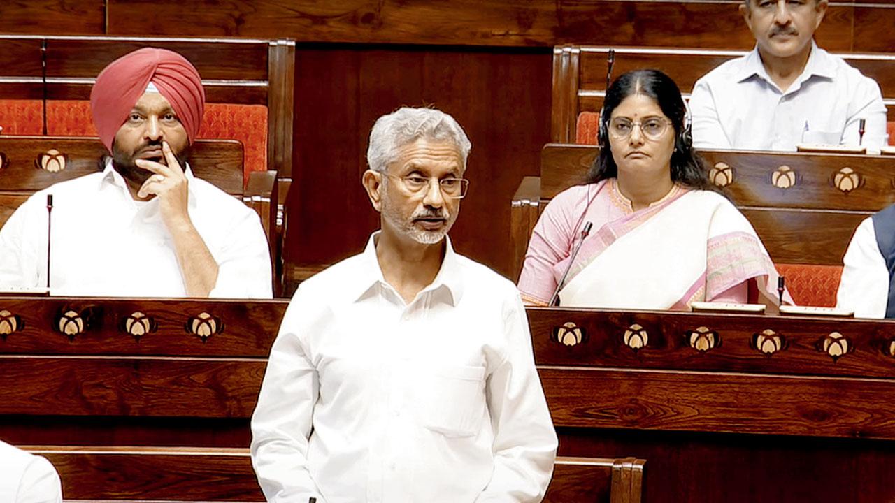 Union External Affairs Minister S Jaishankar speaks in RS. Pic/PTI