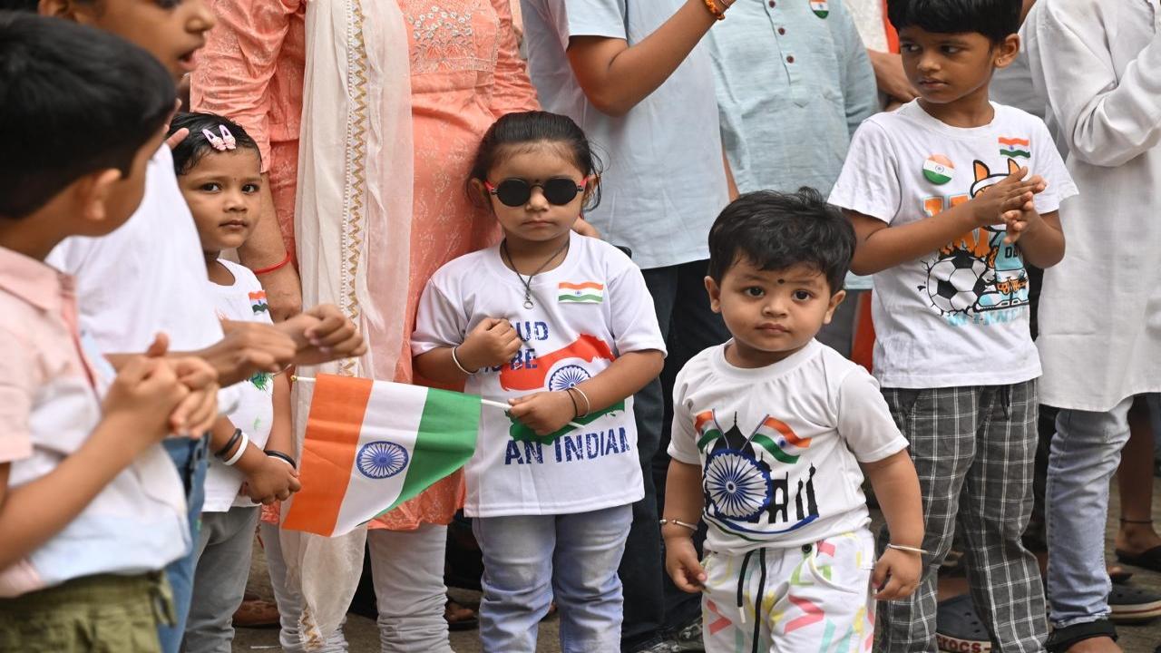 Kids gather in a Sion society ahead of the flag hoisting ceremony on Independence Day&nbsp;