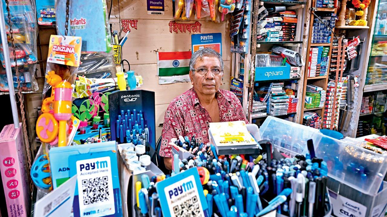 Hemraj Nisar, whose stationery store used to be an audio and video cassette shop at the Shastri Nagar municipal market in Bandra East