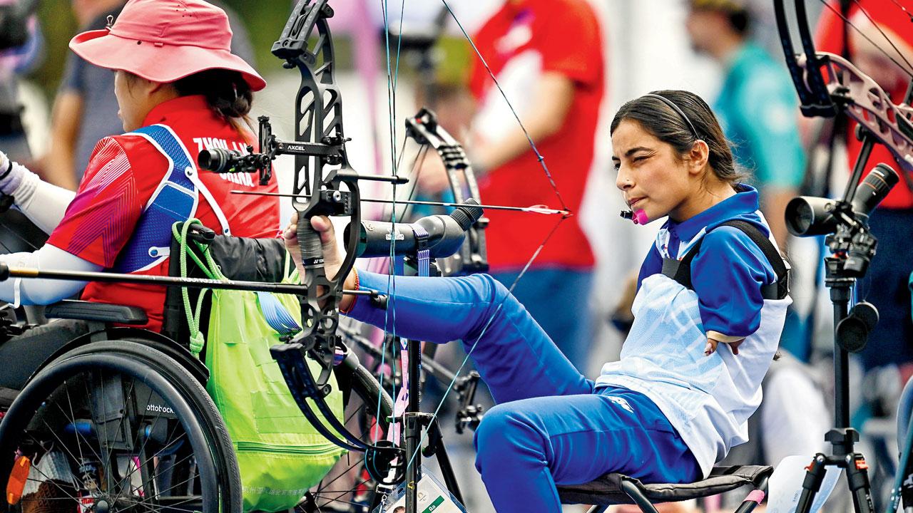 India’s Sheetal Devi competes in the women’s individual compound event at the Paralympic Games in Paris yesterday. Pic/Getty Images