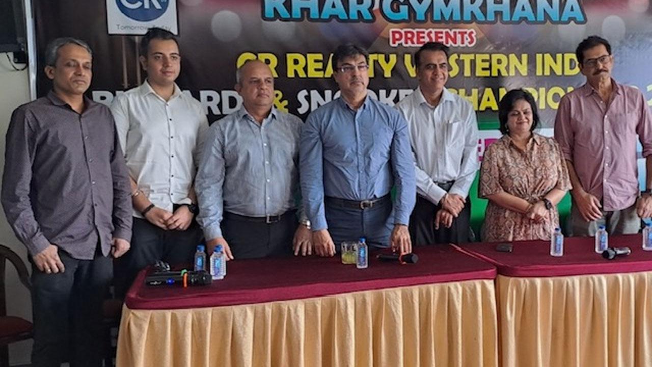 Two-time Asian snooker champion Yasin Merchant (fourth from left) with Siddharth Parikh, Jt Hon Secretary, BSAM (extreme left), Sparsh Pherwani, Khar Gymkhana’s billiards secretary, Cherag Ramakrishna, president of BSAM, Vivek Devnani, president of Khar Gymkhana, Madhvi Asher, vice-president of Khar Gymkhana and Shiv Malhotra, managing committee member of Khar Gymkhana (extreme right) at a press conference on August 1.