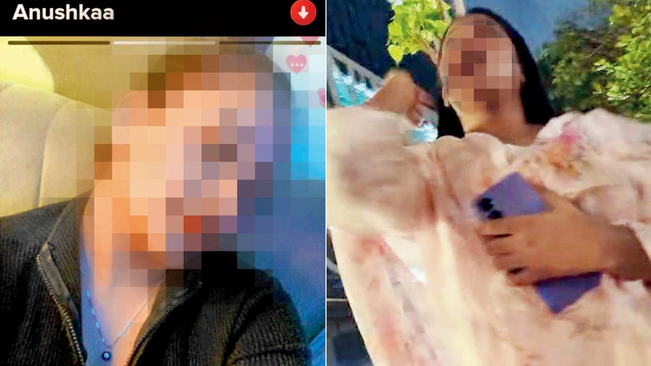 Anushkaa’s Tinder profile; (right) The woman claimed she was from Delhi and staying in the city with her aunt and cousin 