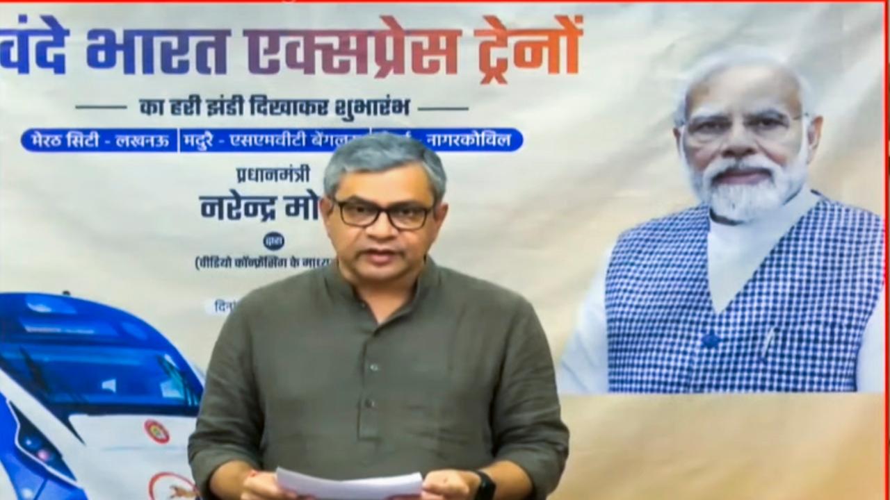 Railway Minister Ashwini Vaishnaw during the virtual flag-off of the three new Vande Bharat trains