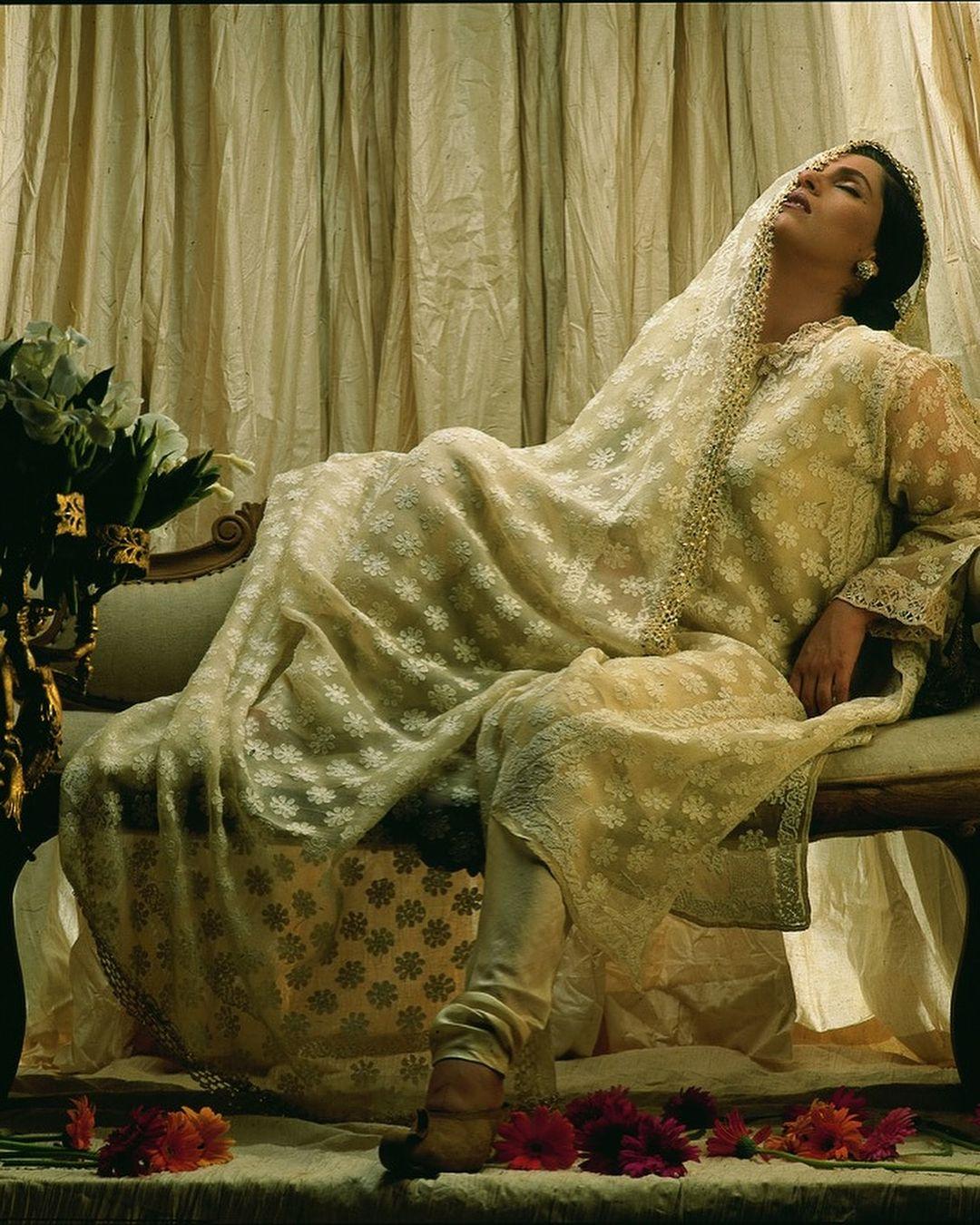 Dimple Kapadia modelled a garment from the debut Chikan collection.