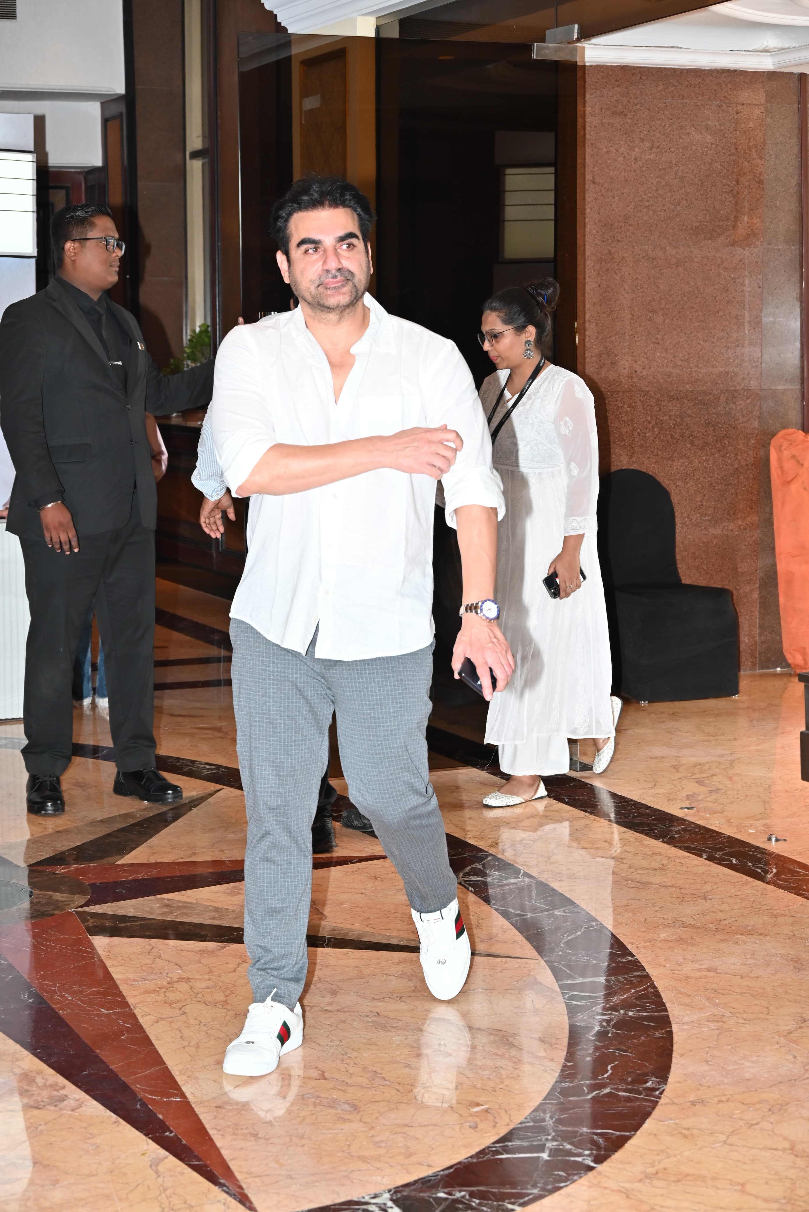 Arbaaz Khan made an entrance at the trailer launch to celebrate his father's big day