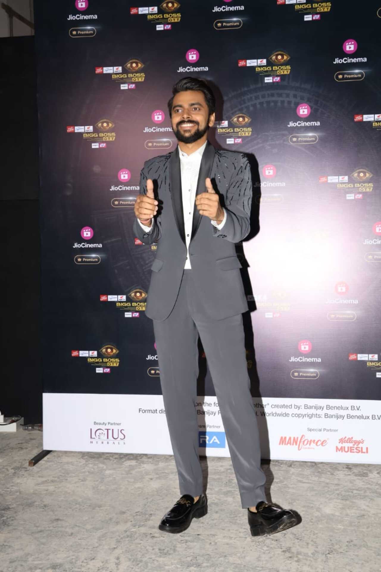 Internet personality Lovekesh Kataria, who was evicted mid-week, attended the grand finale and looked dapper in a grey suit. 
