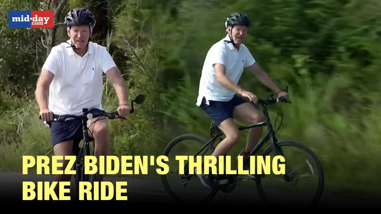 Prez Joe Biden takes a thrilling bike ride near his summer home in Delaware
