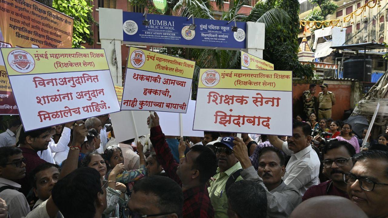 BMC school teachers protest against staffing shortages, pension issues