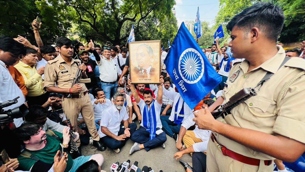 Bhim Army chief Chandra Shekhar Azad, along with other activists, led a protest at Jantar Mantar in New Delhi during the Bharat Bandh. The protest is part of the nationwide reaction to the Supreme Court's ruling on SC/ST reservations, which has sparked significant unrest.