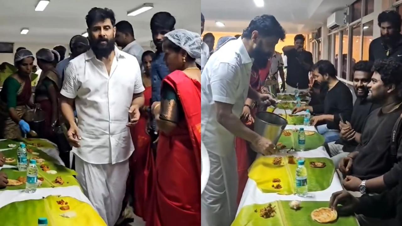 Chiyaan Vikram serves food to ‘Thangalaan’ team at success bash - watch video