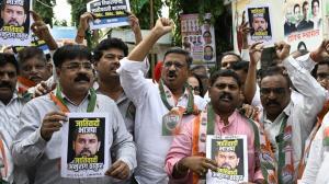 IN PHOTOS: Congress workers protests against BJP leader Anurag Thakur in Mumbai