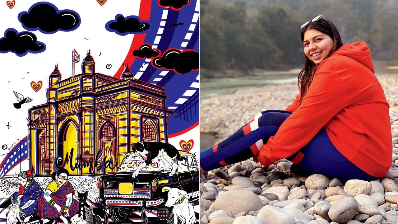 The illustration detailing stray cats  and dogs. Pic Courtesy/@ishneet Ahluwalia on Instagram; (right) Ishneet Ahluwalia