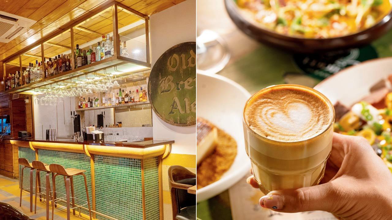 The revamped bar area; (right) cortado, an espresso-based drink  