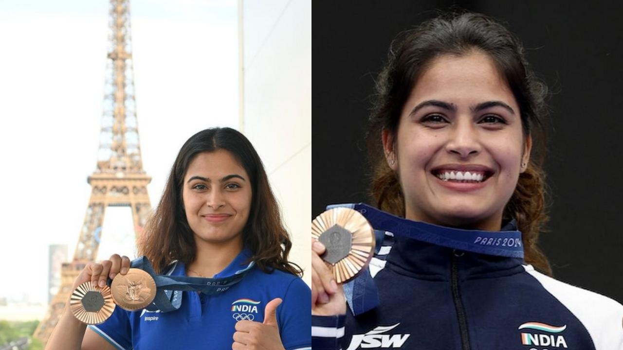 Manu also posed with her two bronze medals in front of Paris' Eiffel Tower. Her achievements were celebrated all over India