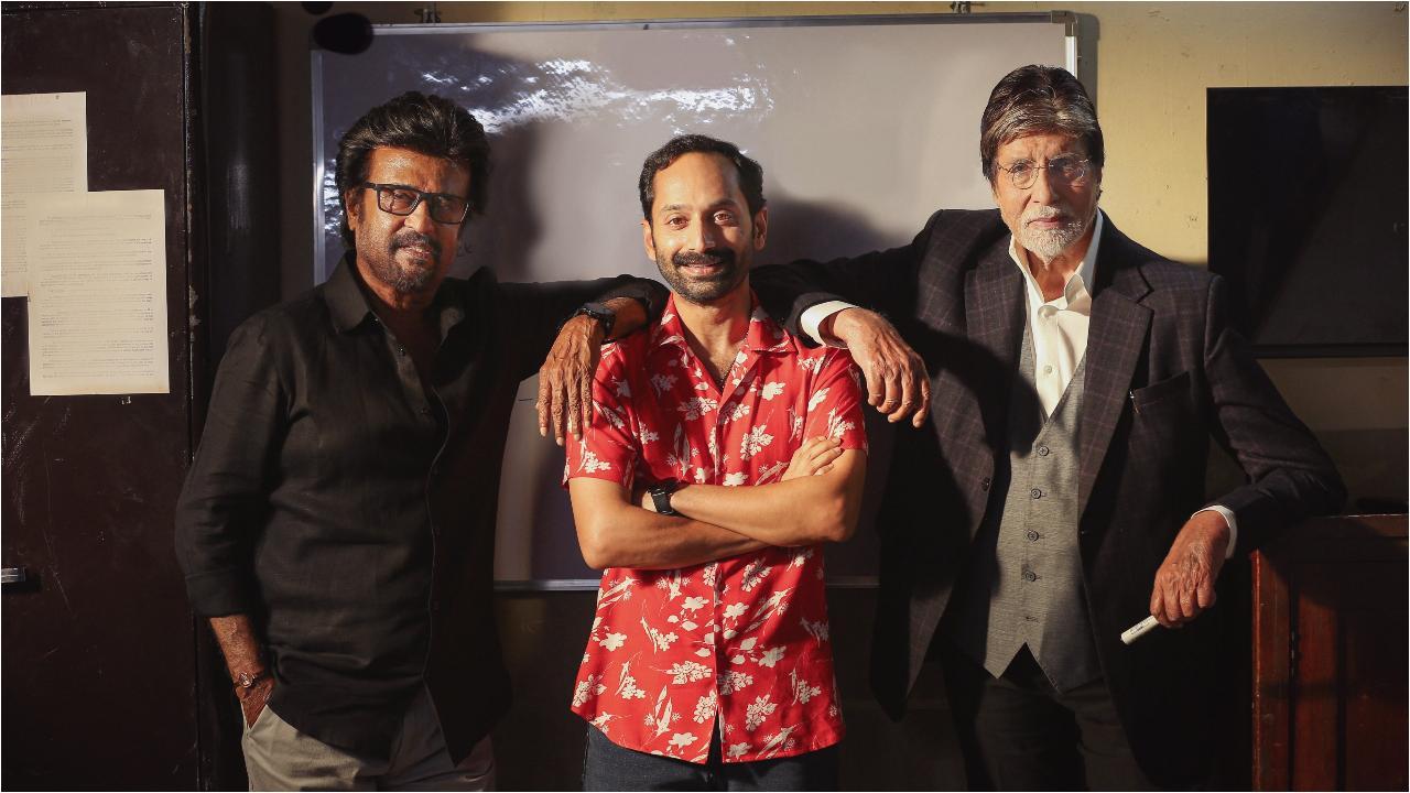 On the sets of Vettaiyan! Fahadh poses with Rajinikanth, Amitabh Bachchan