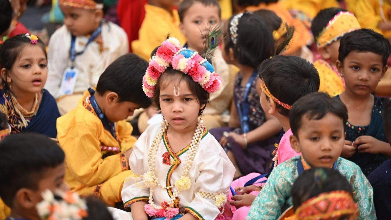 The students of the Dadar school were dressed like Lord Krishna and his companion Radha as they celebrated Krishna Janmashtami 2024.