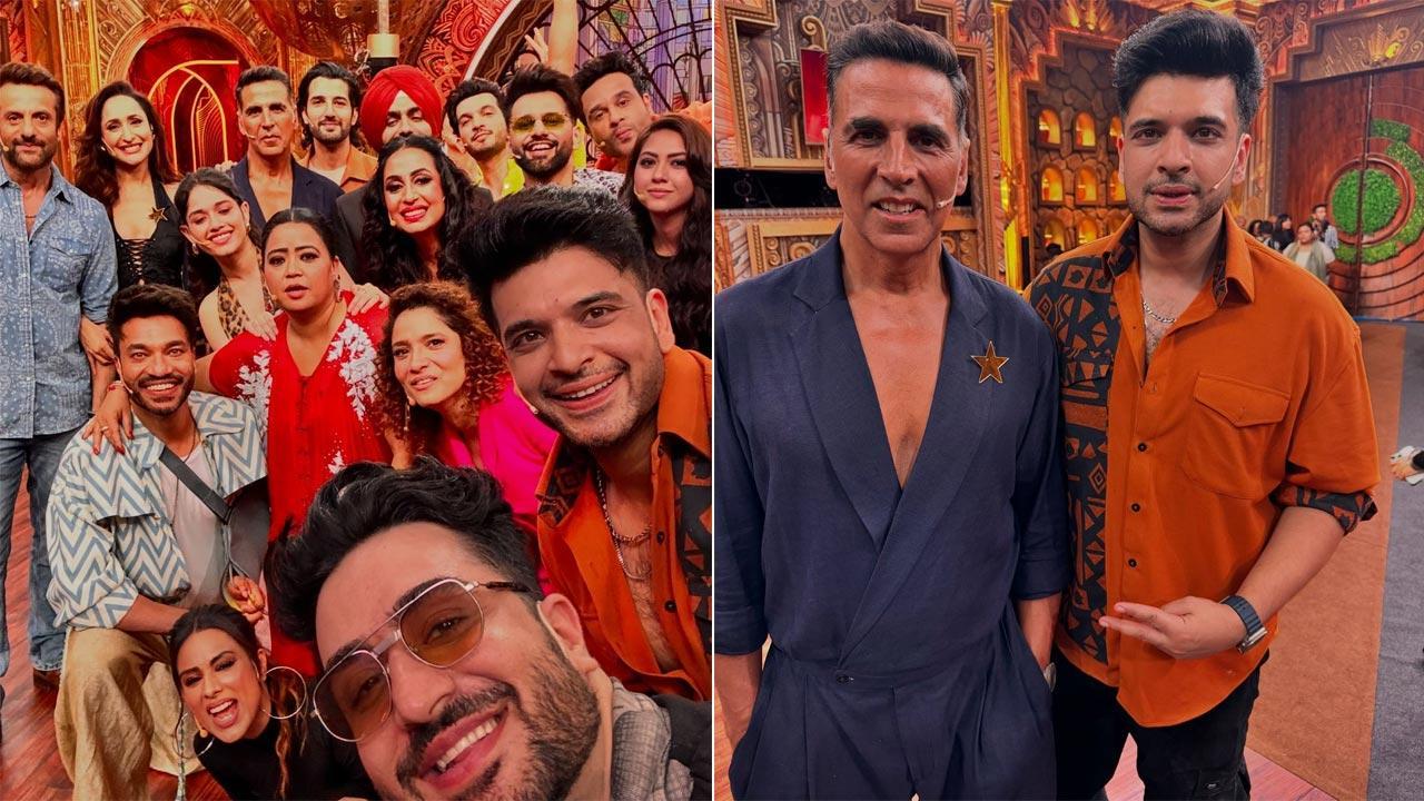 Karan shares pics as 'Khel Khel Mein' cast visits 'Laughter Chefs' set