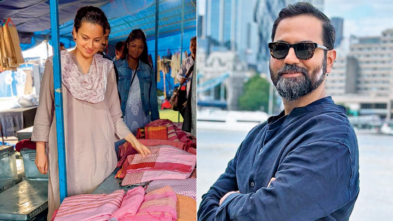 The actor-director checks out the specially created sarees; (right) Sheetal Sharma