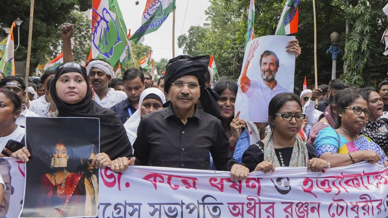 Led by state Congress president Adhir Chowdhary, the party rally taken out by the Congress began from College Square and culminated at Shyambazar five-point crossing in north Kolkata, close to RG Kar Hospital where the post-graduate trainee's body was found on August 9