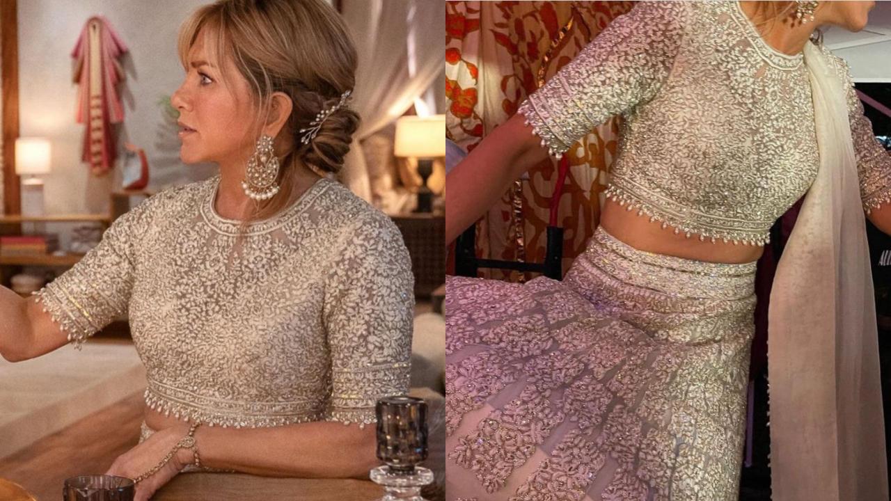 In the film 'Murder Mystery 2' Hollywood icon Jennifer Aniston can be seen wearing an ivory Mijwan lehenga. 