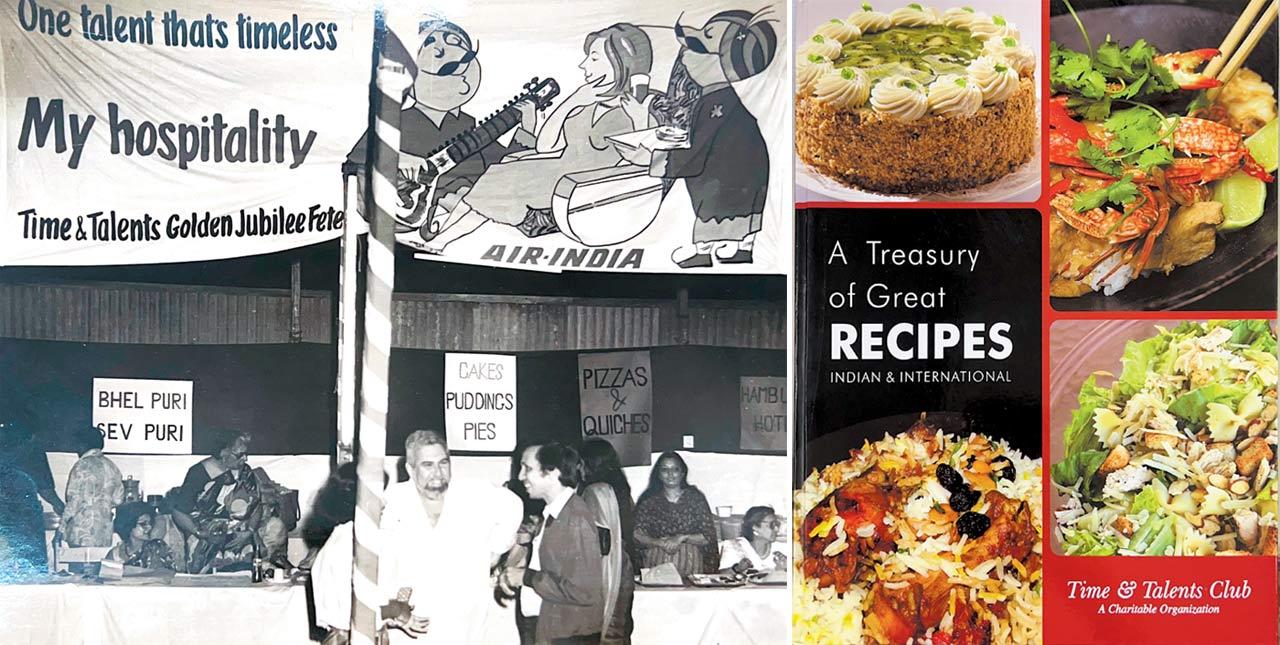 Scene at the golden jubilee fund-raiser fete in 1984; (right) The celebrated recipe book cover