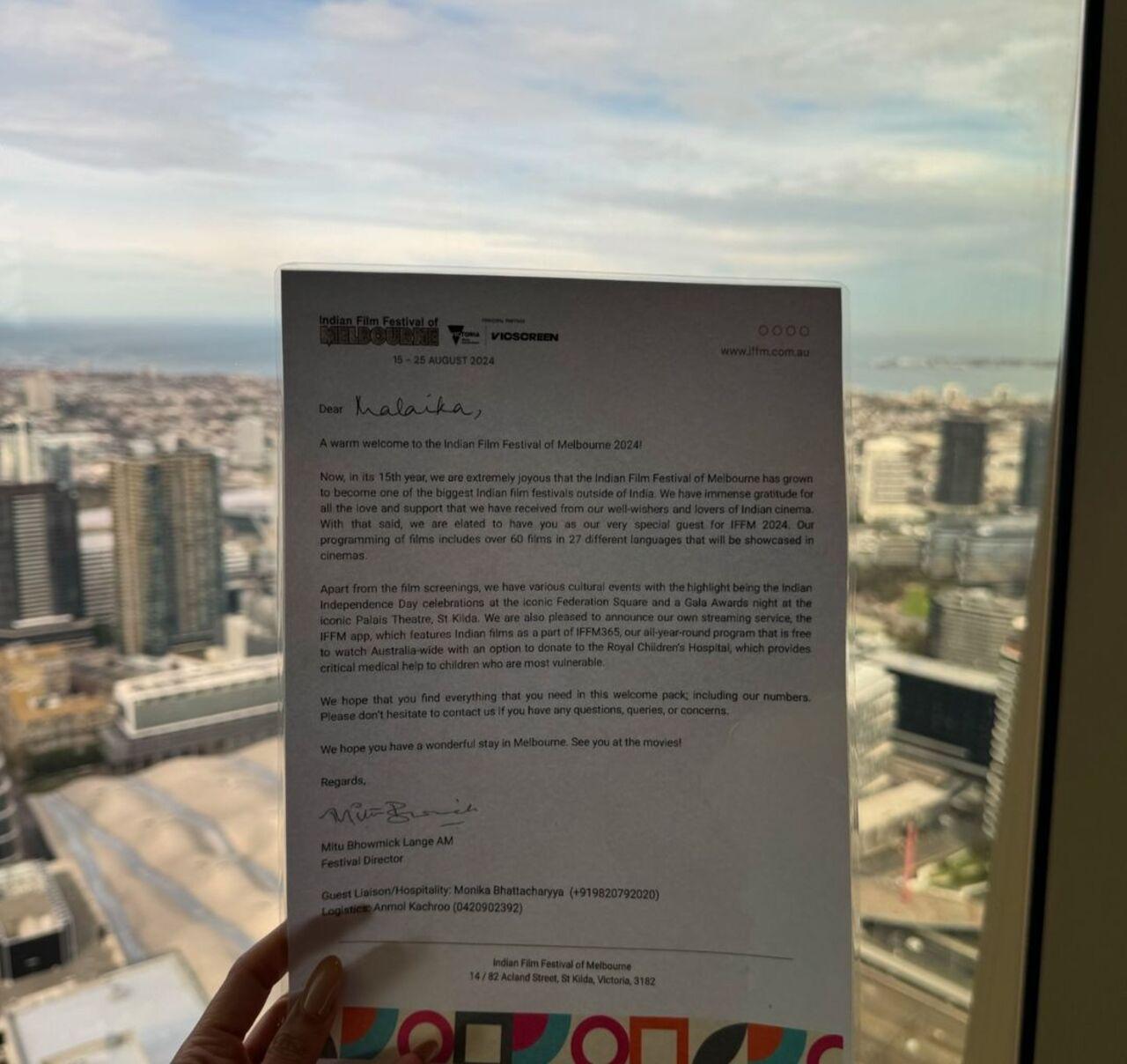 Malaika Arora took to Instagram to give a glimpse of their visit to Melbourne representing Indian cinema