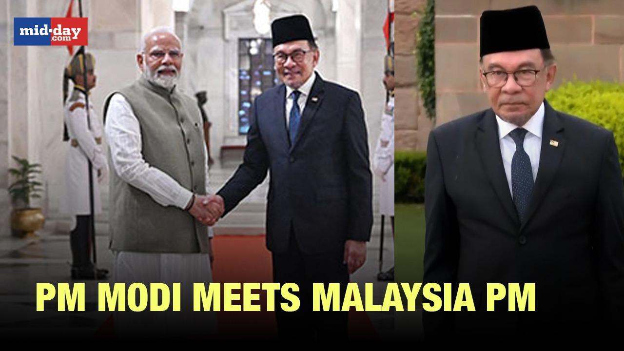 PM Modi meets Malaysia PM Anwar Ibrahim at Rajghat - WATCH