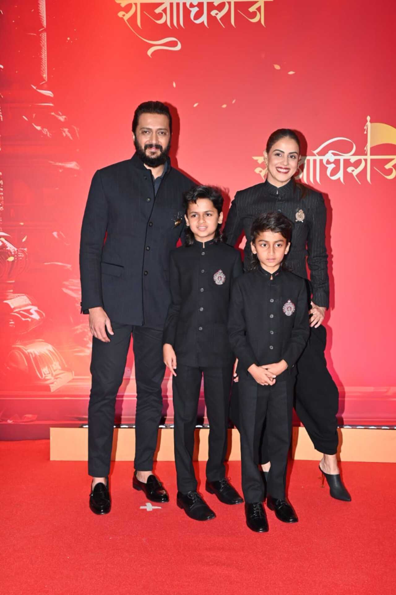 Genelia was accompanied by her husband Riteish Deshmukh and their sons Riaan and Rahyl. They all were dressed up in black.