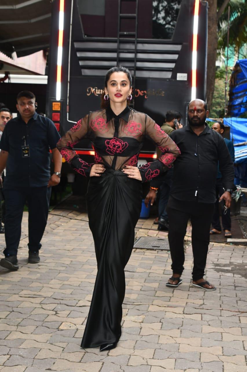 Taapsee Pannu stole hearts in a stunning black dress with red prints on it