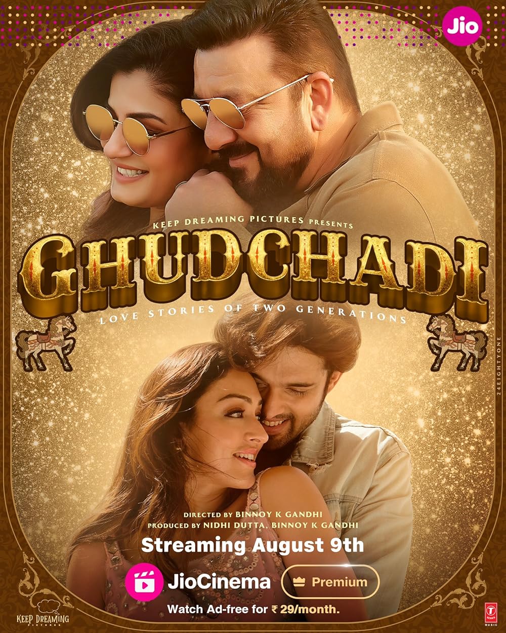 Ghudchadi (August 9) - JioCinemaGhudchadi is a romantic comedy where Chirag (Parth Samthaan) and Devika (Khushali Kumar) navigate love and family expectations. The plot thickens when Chirag’s father rekindles a romance with his long-lost love, only to discover she’s Devika’s mother, leading to comedic chaos.
