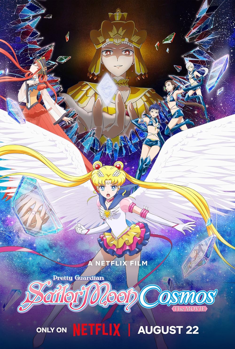 Pretty Guardian Sailor Moon Cosmos The Movie (August 22) - NetflixThis movie continues the Sailor Moon Crystal series, adapting the final arc of Naoko Takeuchi’s iconic manga. The film focuses on Sailor Moon’s battle against the evil Shadow Galactica, who aim to take over the universe by stealing Sailor Crystals. With support from the Sailor Guardians, Sailor Starlights, and Princess Kakyuu, Sailor Moon faces her toughest challenge yet against the powerful Sailor Galaxia.