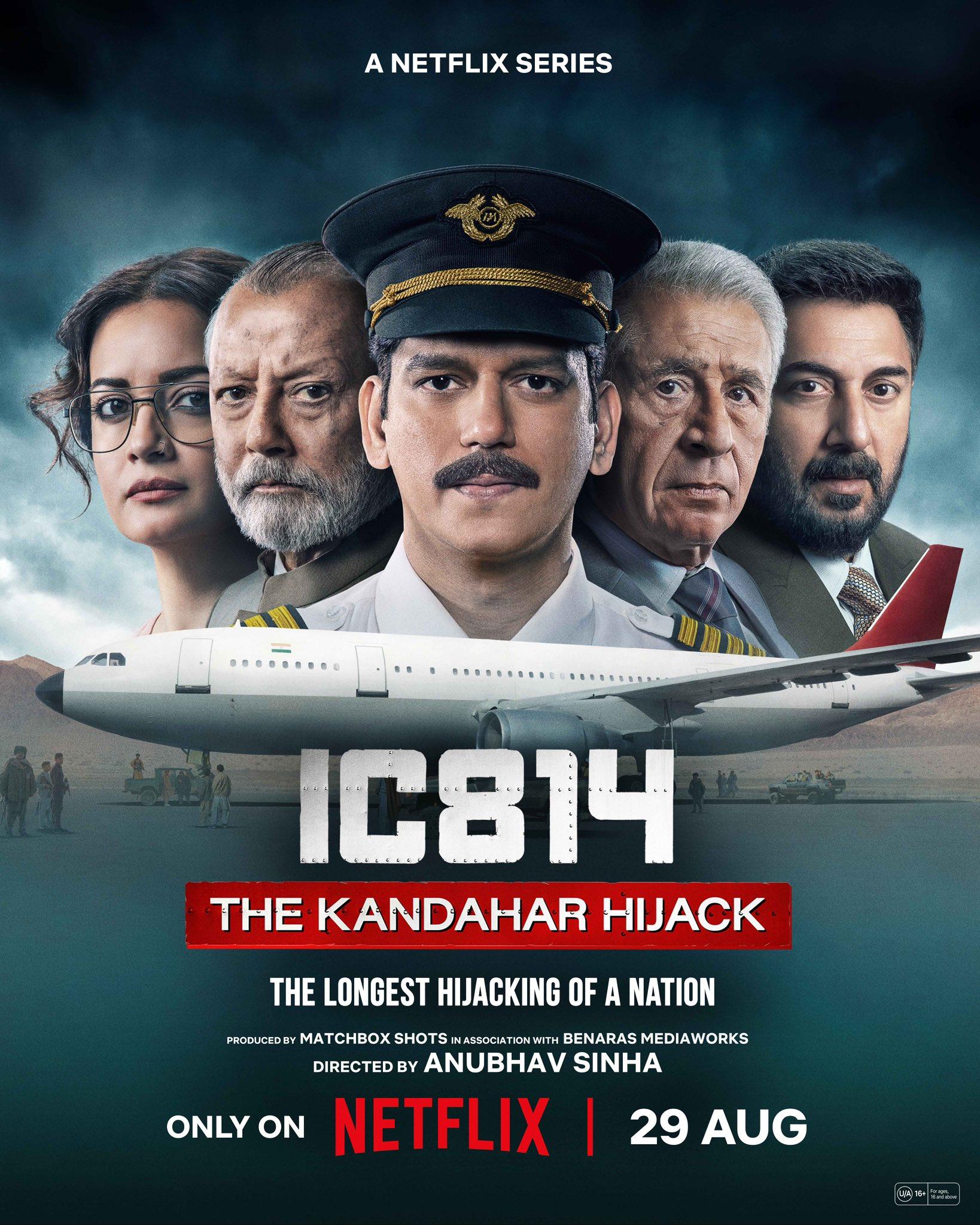 IC 814: The Kandahar Hijack (August 29) - Netflix  Directed by Anubhav Sinha, this limited series recounts the harrowing 1999 hijacking of Indian Airlines Flight 814. The show delves into the seven-day standoff, capturing the experiences of passengers, crew, and Indian officials as they struggle to negotiate the release of hostages. Vijay Varma stars as Captain Sharan Dev, supported by a stellar ensemble cast including Naseeruddin Shah, Dia Mirza, and Pankaj Kapur.