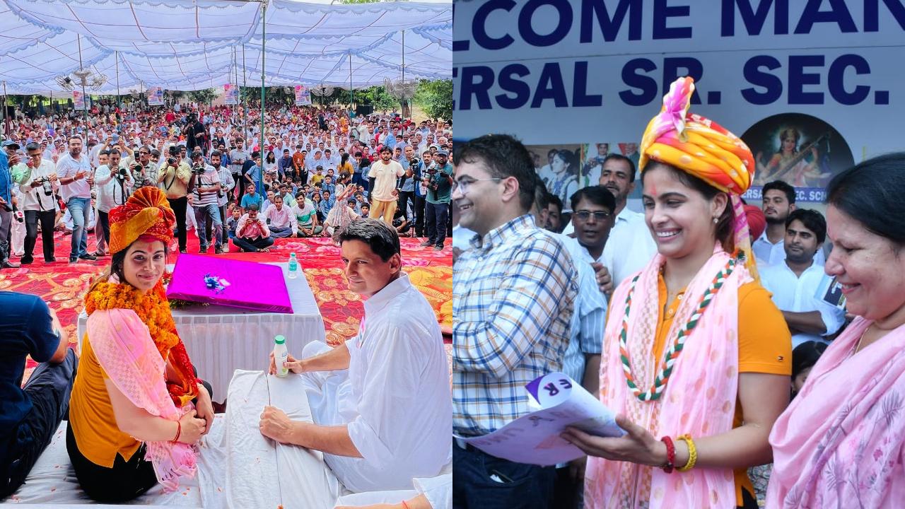 After accomplishing the feats at the Games, Bhaker received a warm welcome in her hometown, Jhajjar. Many people gathered to greet the double-medallist shooter. The Olympiad was wearing 