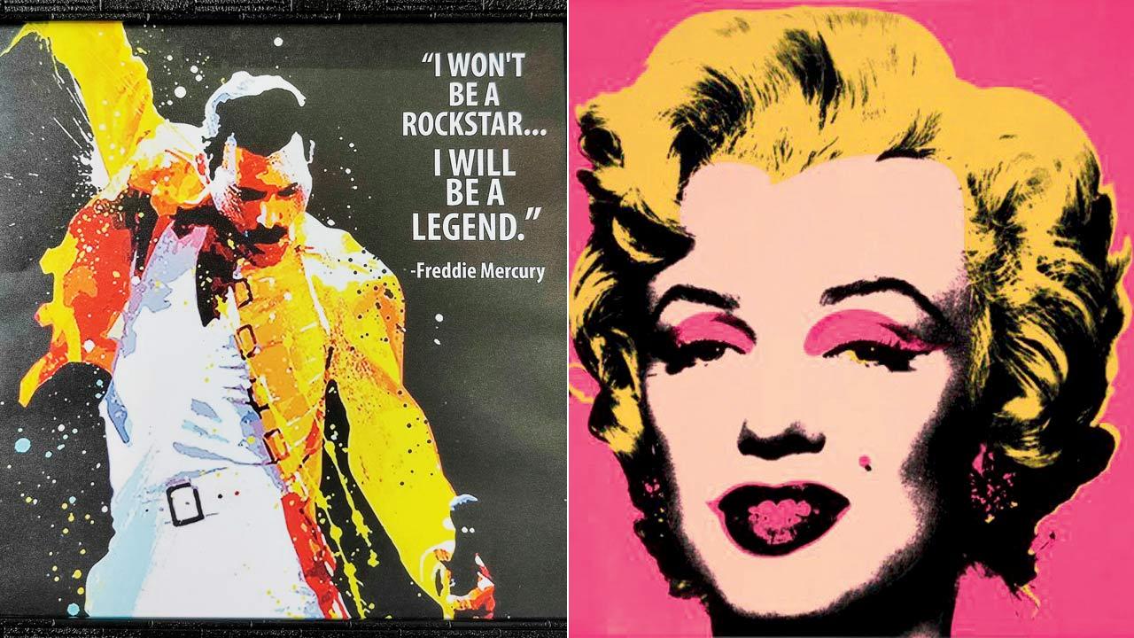 A Freddie Mercury artwork from Art Station; a Marilyn Monroe diptych inspired by Andy Warhol. Pic Courtesy/tallenge.com