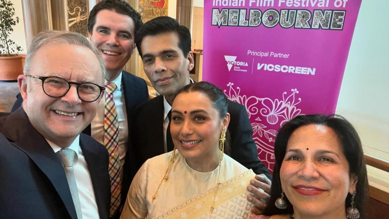 Australian PM Anthony Albanese takes selfie with Rani Mukerji, Karan Johar
