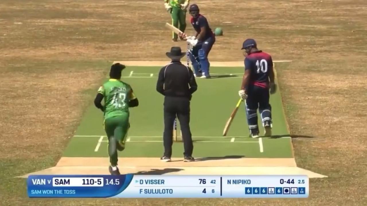 Visser hammered pacer Nalin Nipiko for 6 sixes in an over that also included three no balls
