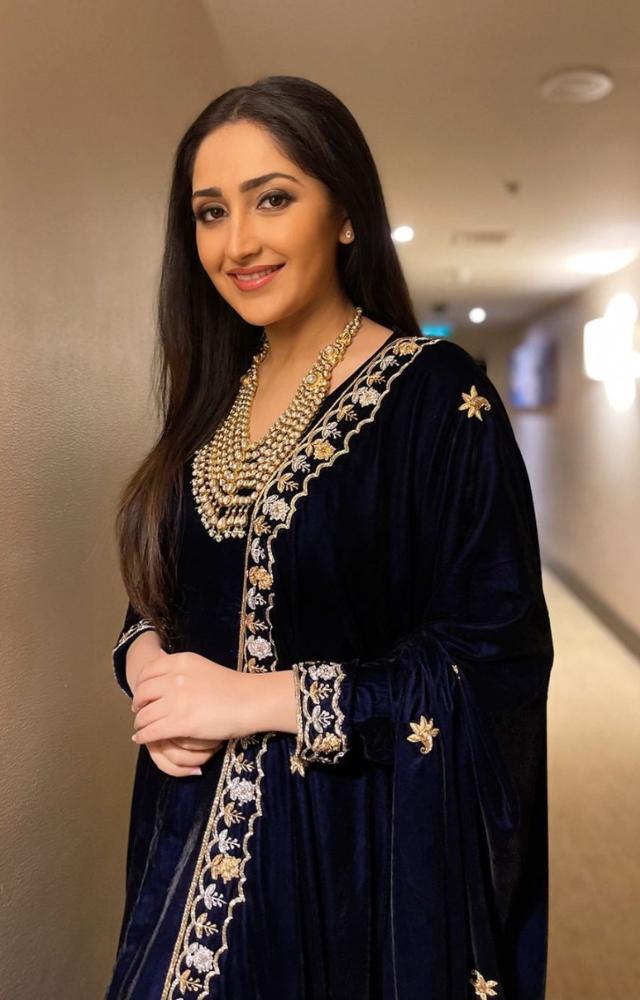 Black never goes out of fashion, and Saigal`s look with contrasting golden embroidery will steal your heart