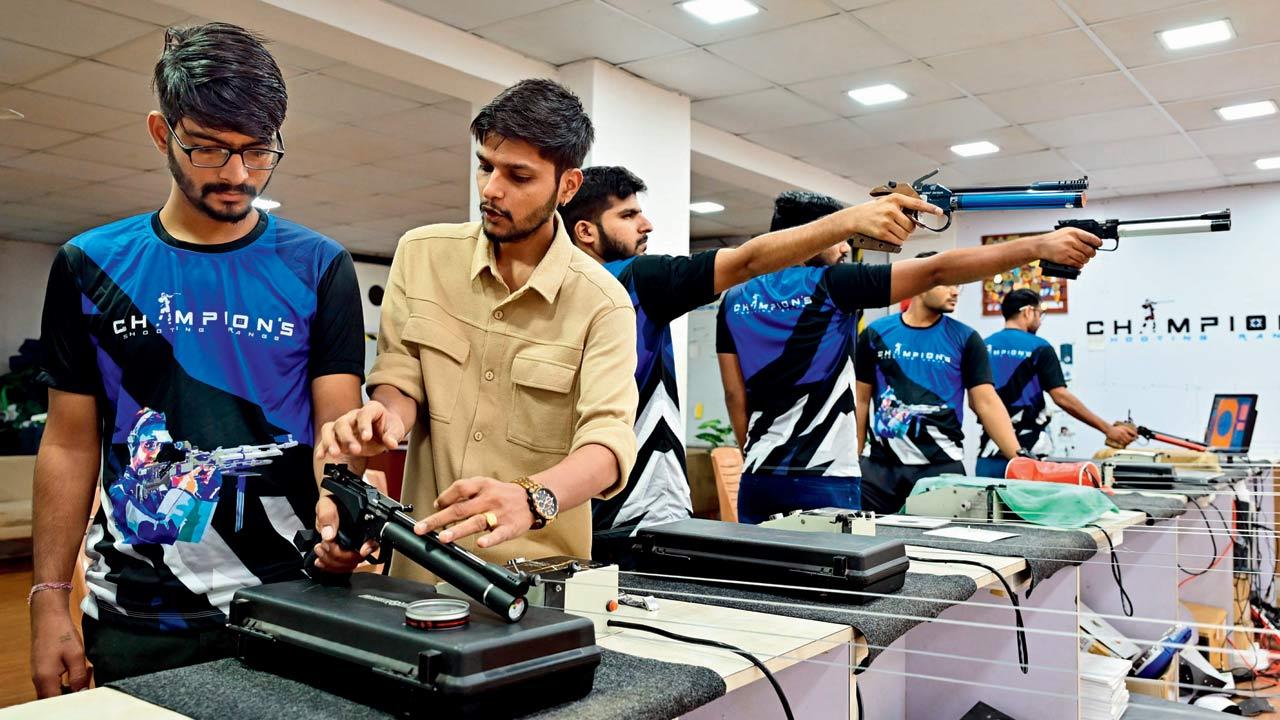 Ankit Jain, shooter and coach, during a shooting session at Champions Shooting Range, in Andheri East. He has been playing the sport for over thirteen years and has won over a dozen medals at national-level tournaments. Pics/Shadab Khan