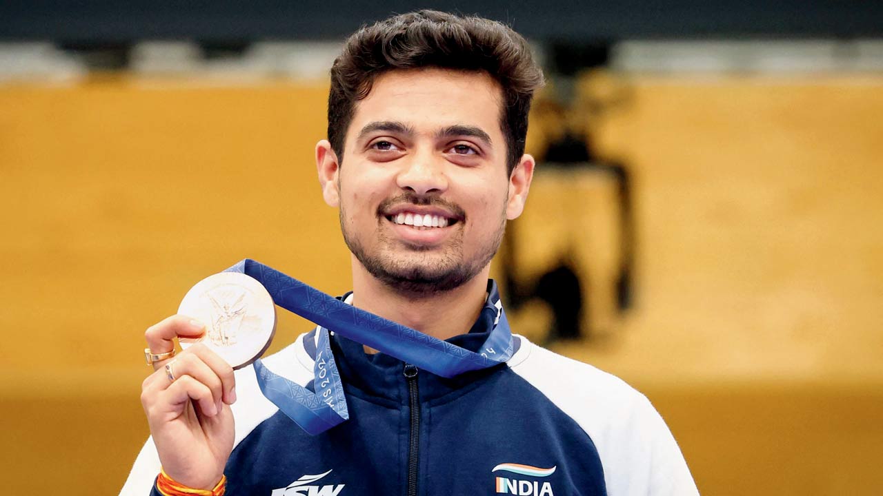 Kolhapur-based shooter Swapnil Kusale at the Paris Olympics, where he bagged a bronze medal on Thursday, bringing India’s total medal tally to three