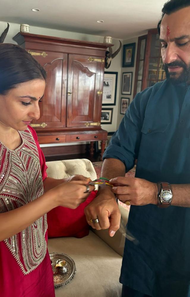 Soha Ali Khan visited her brother Saif to celebrate Rakhi on Monday