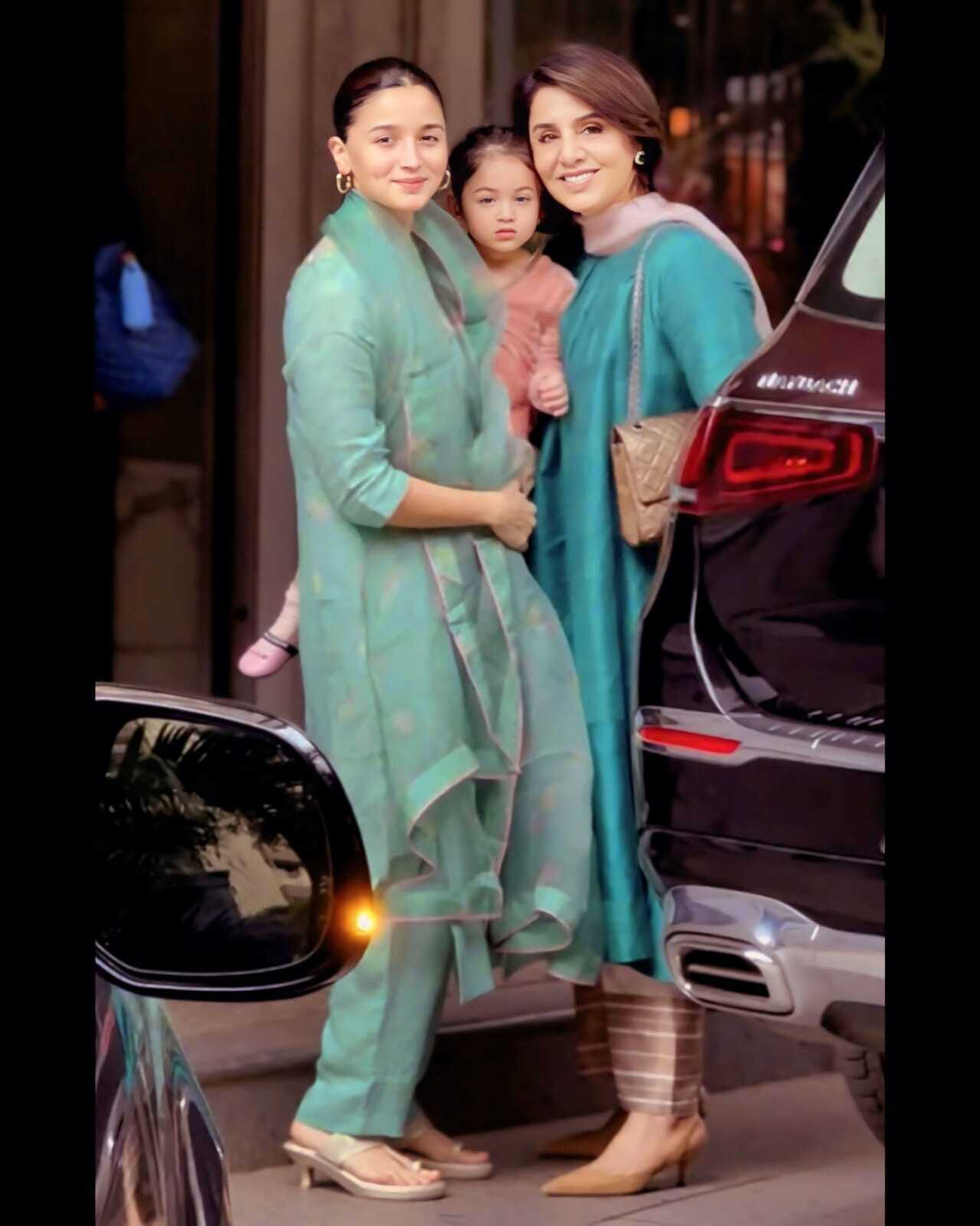 Alia Bhatt, Raha Kapoor and Neetu Kapoor at Randhi Kapoor's house for Rakhi celebrations