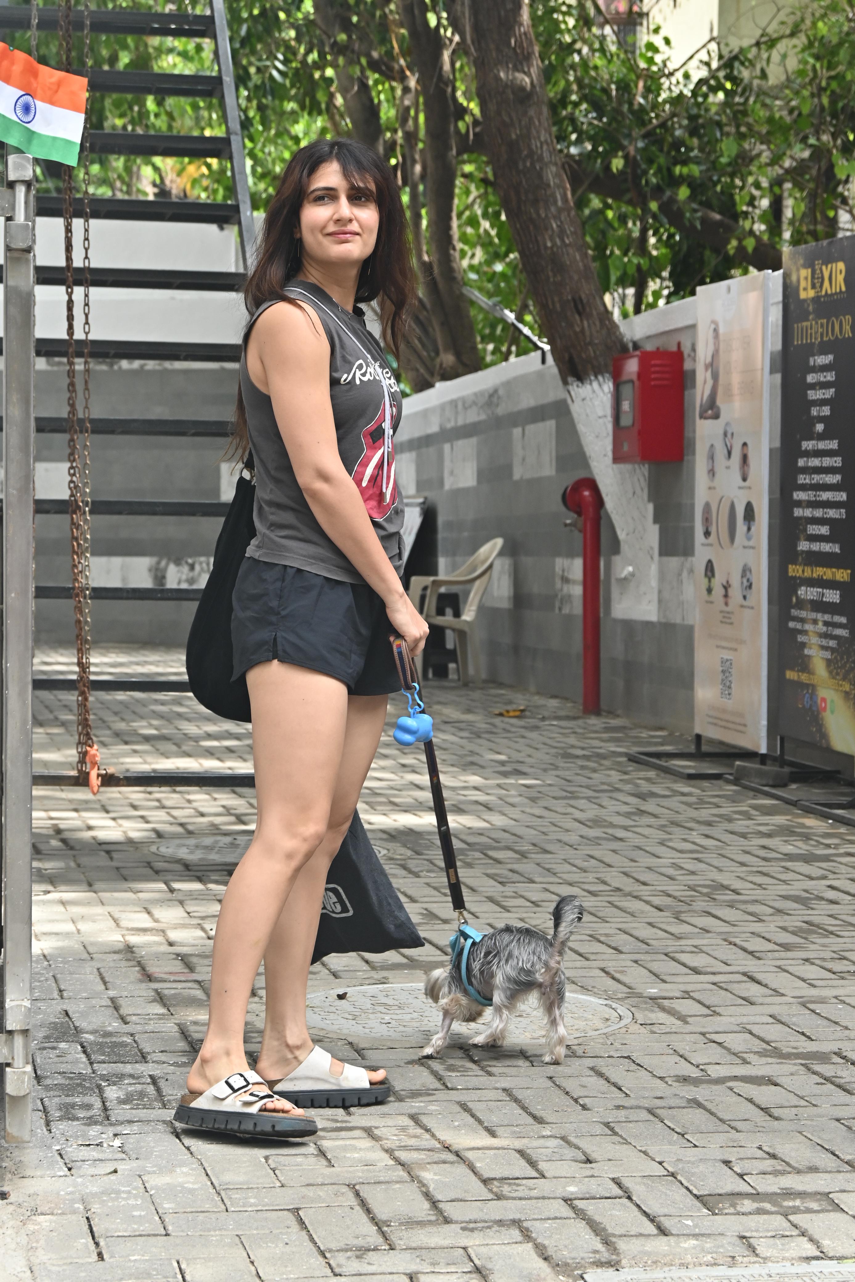 Fatima Sana Shaikh was spotted walking her cat today in Mumbai