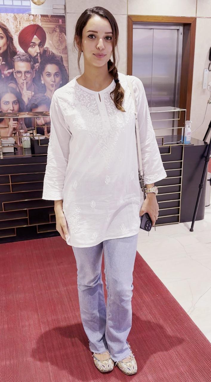 Triptii Dimri stunned in a white kurta and jeans in Mumbai