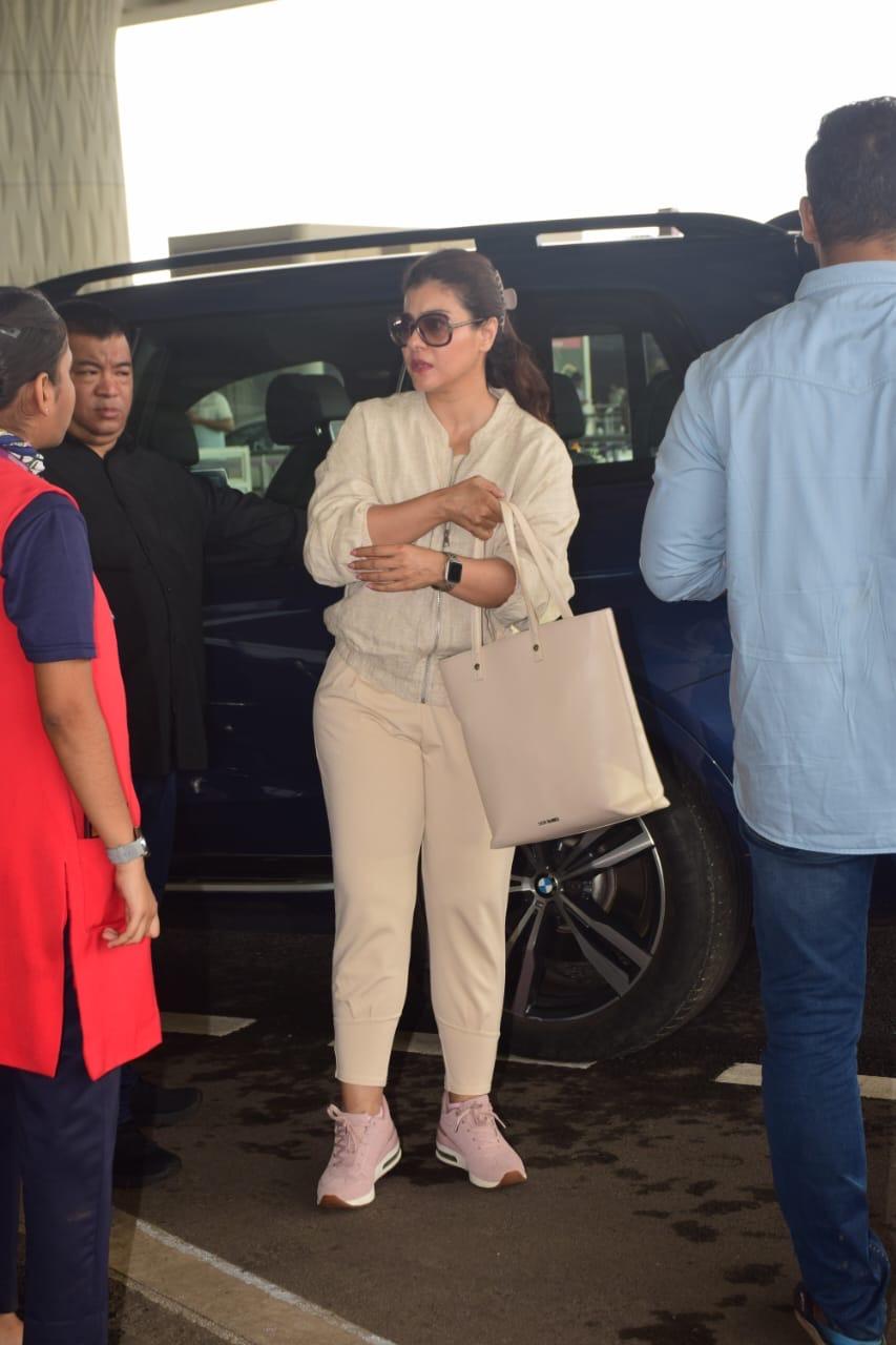 Kajol was clicked in a comfy airport set as she jetted off from Mumbai