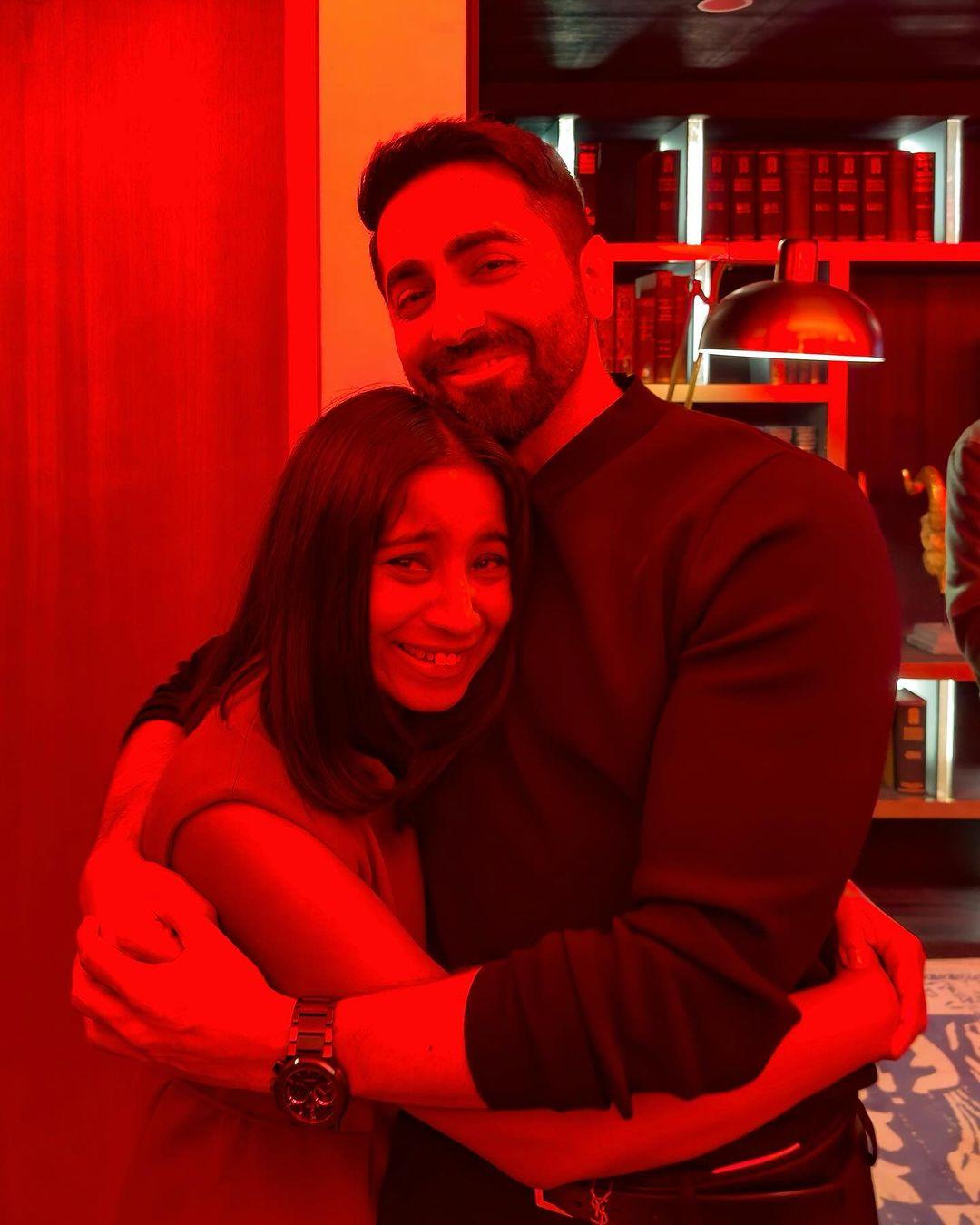 Anushka received a hug from Ayushmann Khurrana, whose brother Aparshakti played a pivotal role in Stree